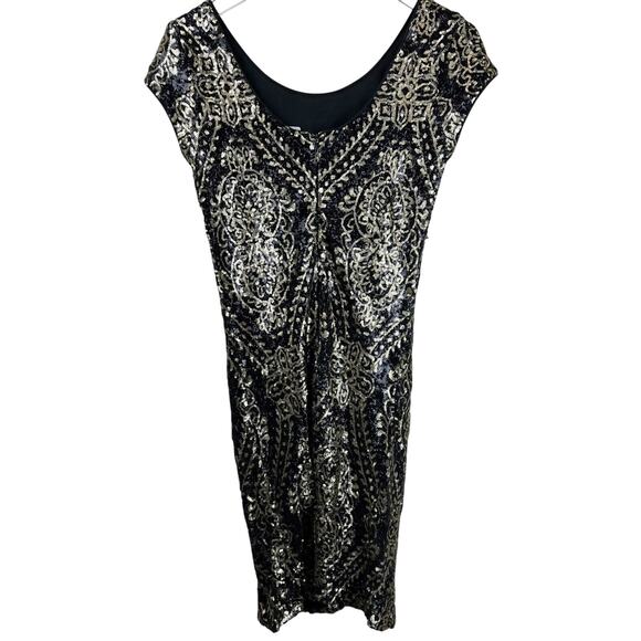 Slate Willow 6 Black Gold Mae Sequin Party Dress Little Black Bold - Picture 2 of 11